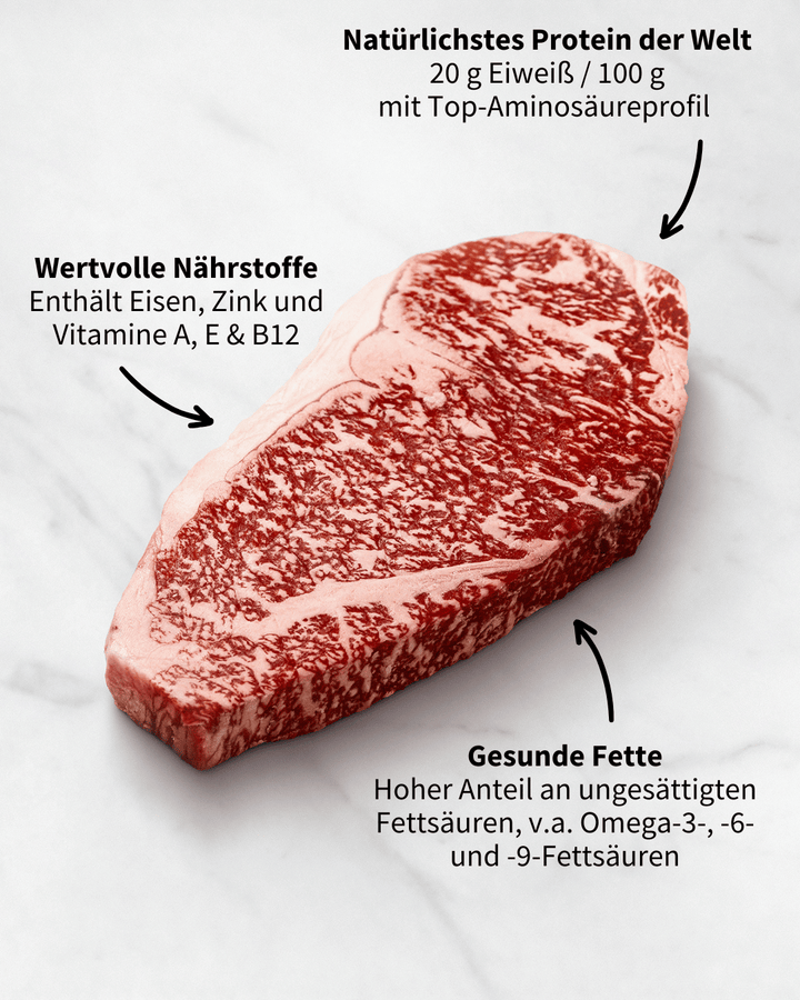 Wagyu Rumpsteak – reich an Omega-3- und Omega-6-Fettsäuren, Eiweiß und Vitaminen