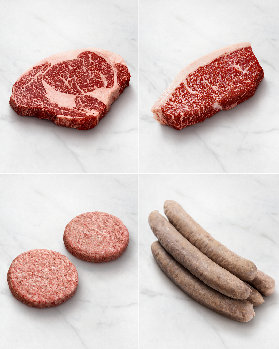 Wagyu Verwöhnpaket mit Rib Eye Steak, Picanha, Burger, Grillwurst 